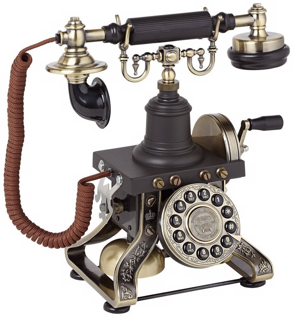 3655 Brass Functioning Vintage Style Telephone with Line Cord, 10" x 6" x